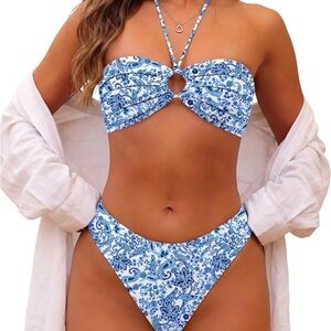 Elegant Blue Paisley Bikini Set